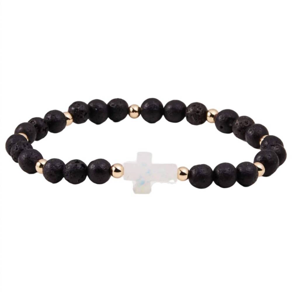 NEW HOLY WATER BRACELET men's lava rock cross bracelet in gold